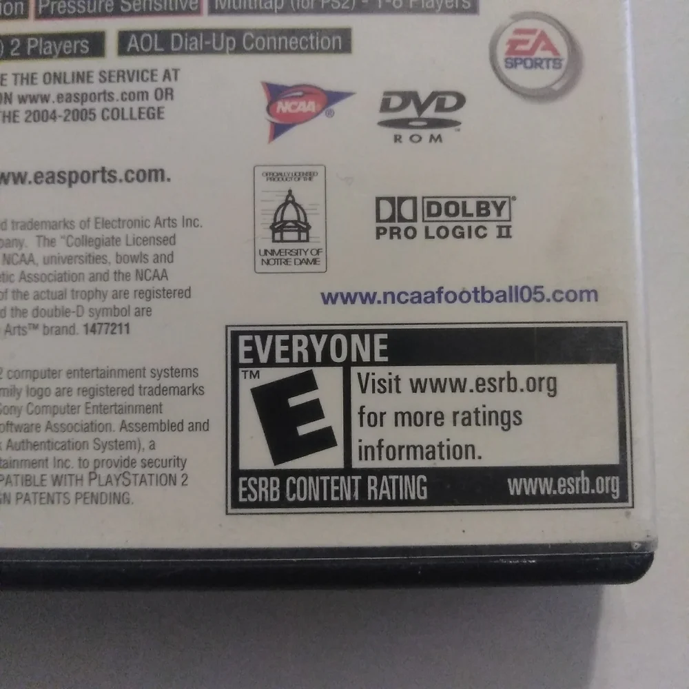PS2 PlayStation EA Sports NCAA Football 2005 Video Game Gamer Athlete Active